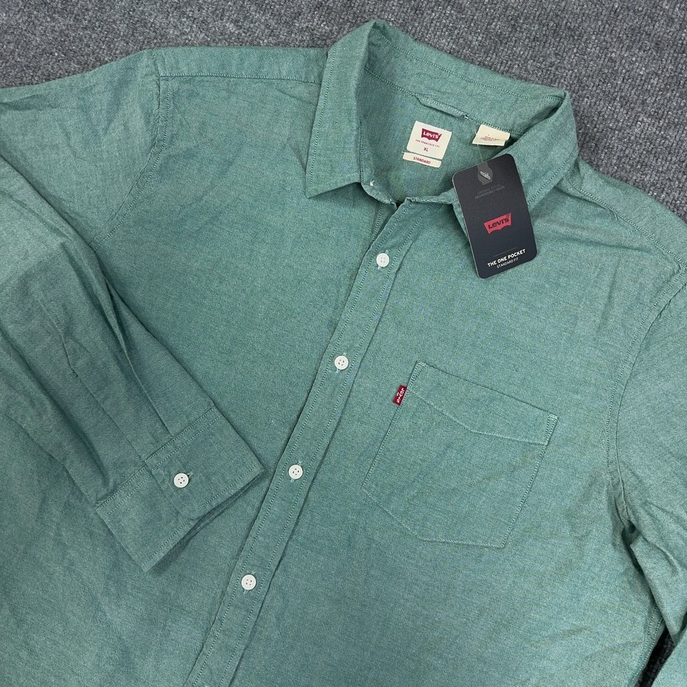 Levis Shirt Mens‎ XL Green The One Pocket Poplin Long Sleeve Button Up NEW